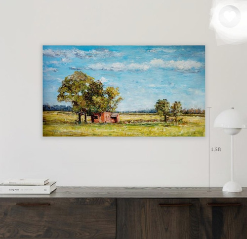 Cuadros Paisaje 50x90 Casa Campo Pintado A Mano 24