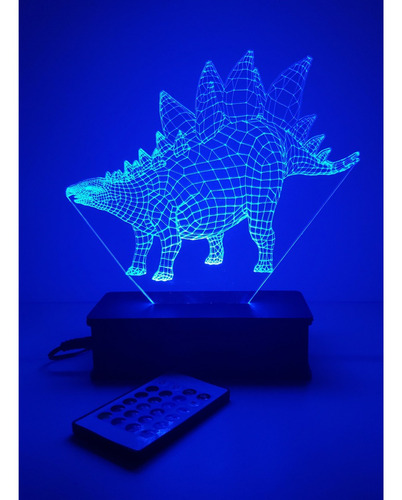 Luminária Led 16 Cores, Estegossauro, Dinossauro, Decoração Cúpula 16 Cores Estrutura Preto 127/220v