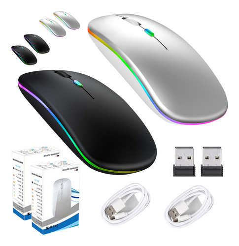 X 2pzas Mouse Inalámbrico Recargable 2.4g Receptor Bluetooth