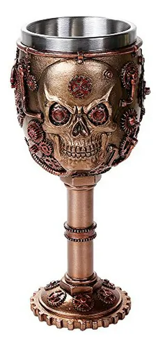 Copa De Vino Steampunk Calavera Gear Head 7oz - Pacific Gift