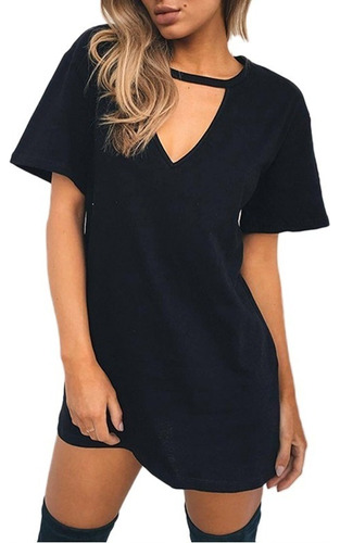 Mini Vestido Ajustado De Manga Corta Con Cuello En V Sexy