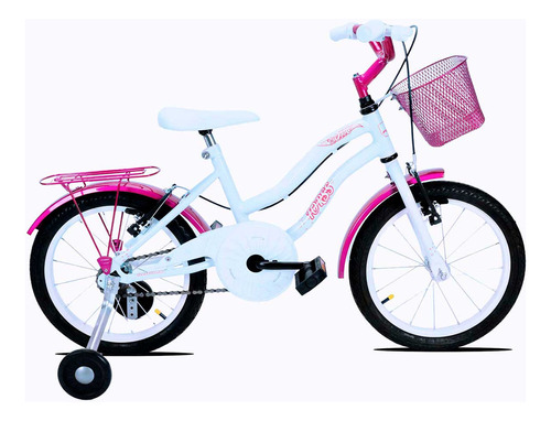 Bicicleta  de passeio infantil Forss Infantil Hello 2022 aro 16 freios v-brakes cor branco/pink com rodas de treinamento