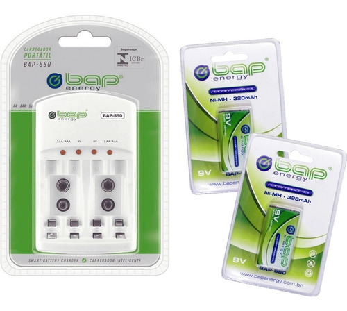 Imagem 1 de 8 de Kit Recarregador Bap550 + 2 Baterias Recarregáveis Bap680