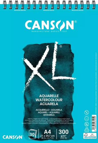 Block Canson Xl Aquarelle Block 300 Grs A4 21x29.7 30 Hojas Color Blanco