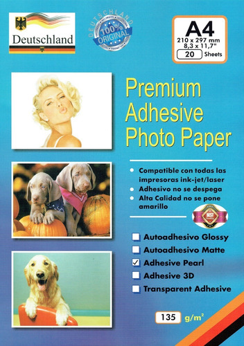 Papel Fotografico Adhesivo Glitters Blanco 20 Hojas A4 