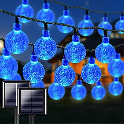 Cadena De Luces Solares Led Impermeable Bombilla Color Azul