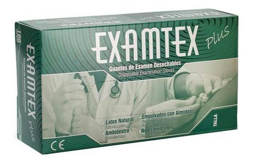 Guantes descartables Examtex Examen desechables color blanco talle XS de látex con polvo x 100 unidades