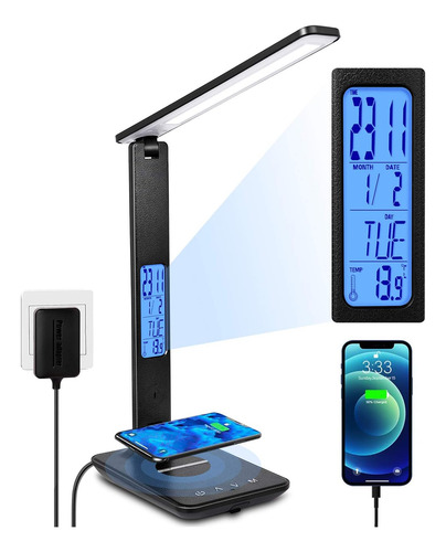 Lámpara De Escritorio Led Con Cargador Inalámbrico, Adecuad