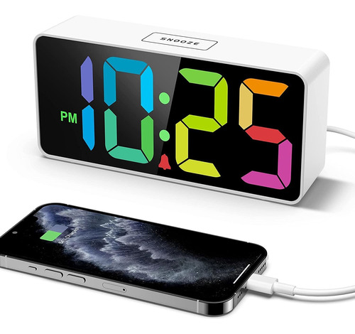 Reloj Despertador Digital Con Led De Colores Arcoíris,...