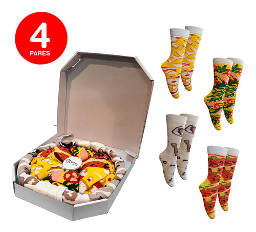 Calcetines Caja Pizza Unisex Pack 4