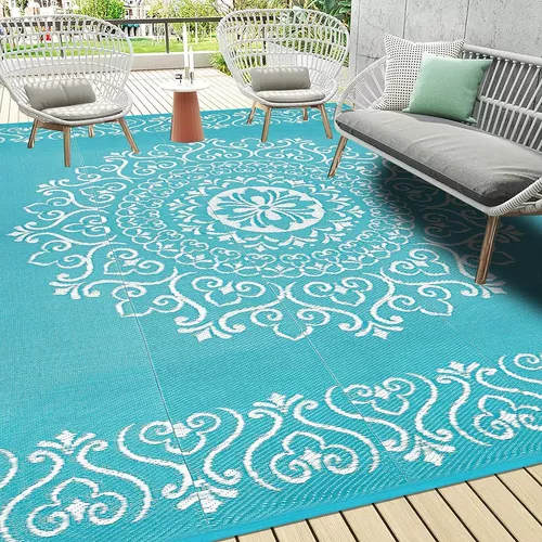 Alfombra impermeable para exteriores, 9 x 12 pies, portátil, ligera, de  plástico, para patio, campamento