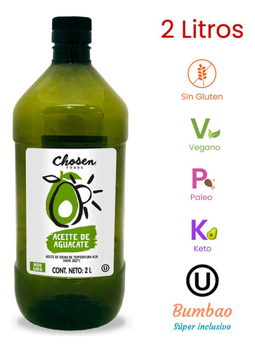 Aceite De Aguacate Puro 100% Natural - Chosen Foods 2 Litros
