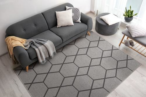 Tapete Comercial Tecido Hexagonal 200x300 Cm Textil Jserrano Cor Cinza-escuro Desenho Do Tecido Geométrico