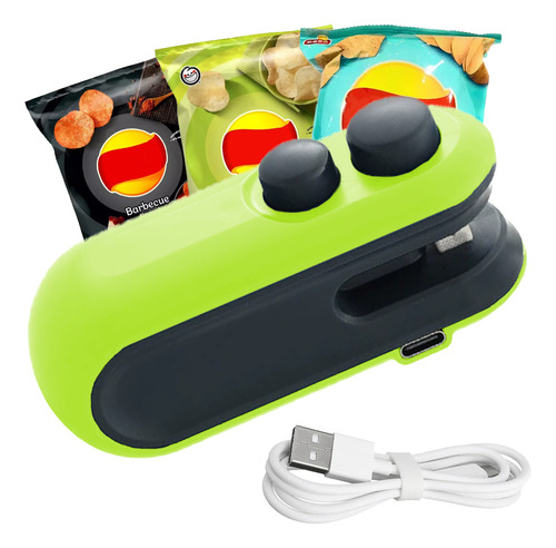 Maquina Para Sellar Sellador De Bolsas Para Snacks/alimentos Recargable Color Verde
