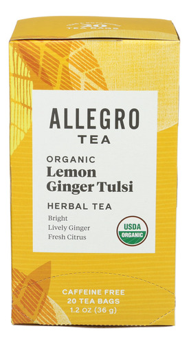 Allegro Tea, Bolsas De Te Organico De Limon Y Jengibre Tulsi