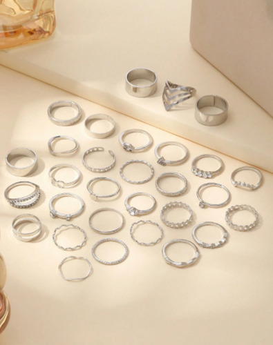 Set 30 Anillos Dorados De Mujer Moderno Minimalista Plateado Mediano