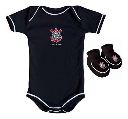 Body E Pantufa Bebê Corinthians Preto Torcida Baby