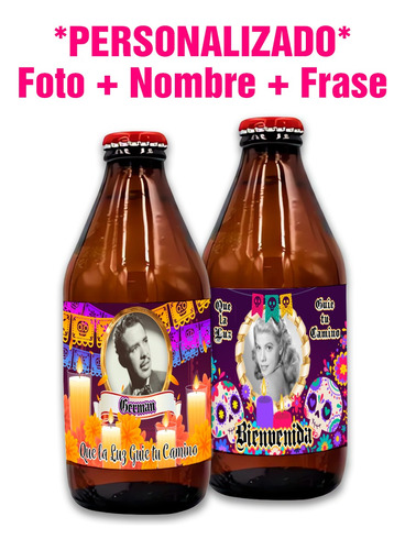 Caguamitas Personalizadas Dia De Muertos 2pz
