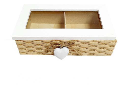 Caja De Te Madera Rustica Corazon Organizador De Saquitos X2