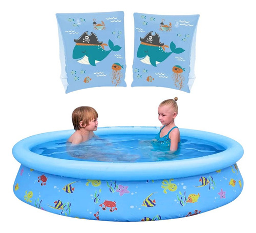 Kit Piscina 1000 L Inflável Estampada + Boia De Braço Azul