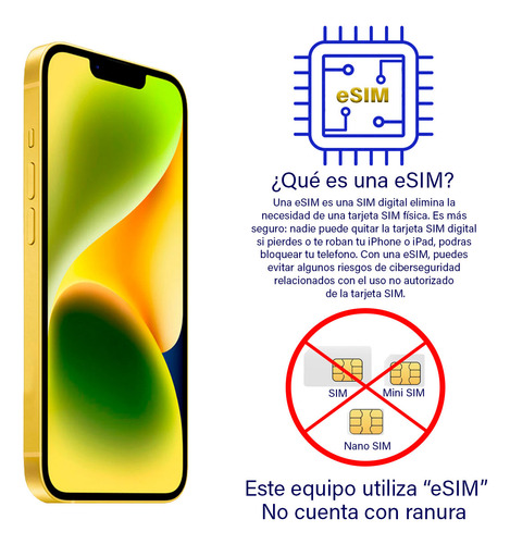 Apple Iphone 14 256gb Amarillo Estética De 9 Batería 80-90% Grado A Esim Celular Reacondicionado Amarillo (Reacondicionado)