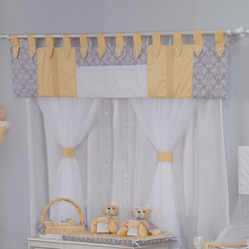 Imagem 1 de 5 de Cortina Quarto De Bebê Retro Amarelo - 7 Peças - Conf