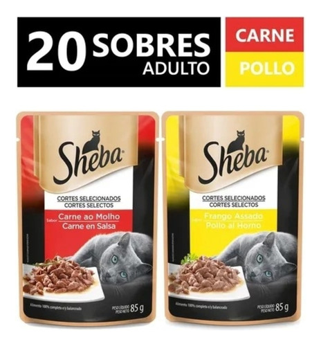 Pack Alimento Húmedo Sheba Gato Adulto X10 Carne / X10 Pollo