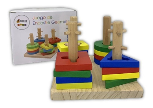 Imagen 2 de 3 de Juego Torre X4 Encastre Geometrico Madera Didactico Grande