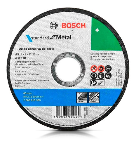 Imagen 2 de 4 de Disco Corte Bosch 115 X1mm Amoladora Metal Inoxidable 50 Und