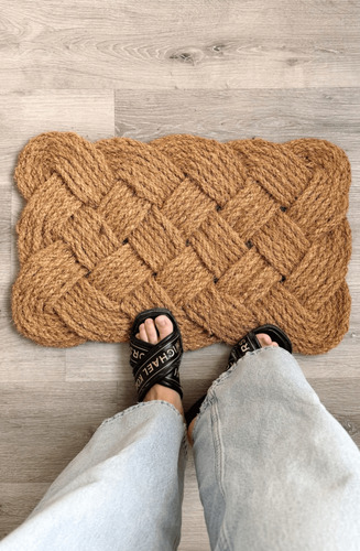 Felpudo De Yute Trenzado Estilo Marinero Diseño Rectangular 45 Cm 75 Cm Liso Marrón