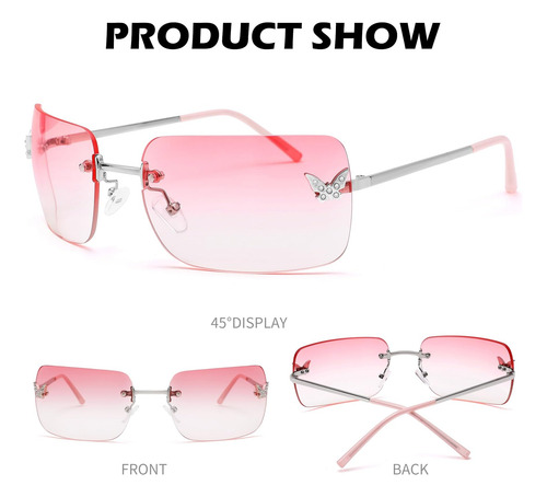 Gafas De Sol Rectangulares Sin Montura Y2k Para Mujeres Y Ho