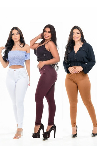 Kit 3 Calça Jeans Feminina Hot Pants Cintura Alta Lycra