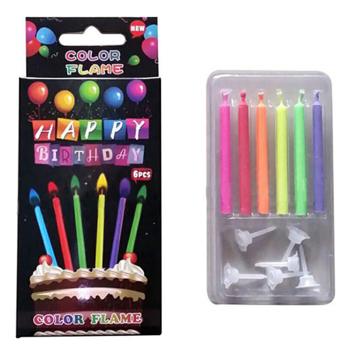 Velas Mágicas De Cumpleaños Con Llamas De Colores, Set De 6
