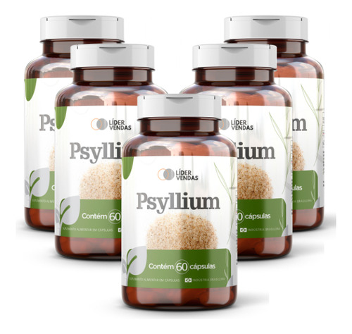 Psyllium - 60 Cáps 800mg Kit Com 5 Potes
