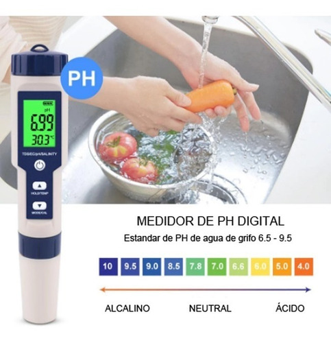 Imagen 4 de 5 de Ph Meter 5 En 1 Medidor Ph Ec Tds Temp Y Salinidad