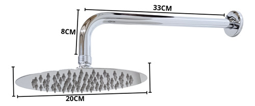 Ducha Redonda Cromada Em Inox 20 Cm Braço 38 Cm De Parede