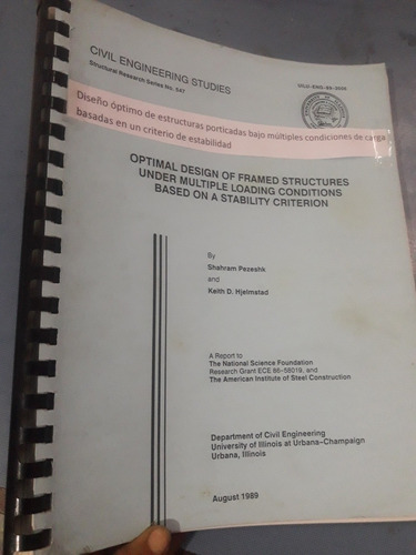 Libro Diseño Óptimo De Estructuras Porticadas (Usado)
