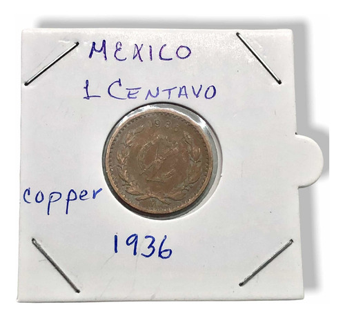 Antigua Moneda De 1 Centavo De Cobre De México Año 1936