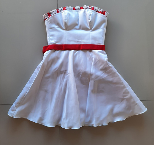 Vestido De 15 Años Fiesta Corto Strapless Blanco Y Rojo  