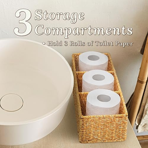 Canasta De Mimbre Con 3 Compartimentos, Soporte Para Papel H