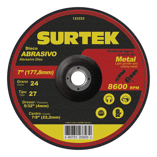 Disco Abrasivo Tipo 27 Para Metal 7 X 5/32 Surtek