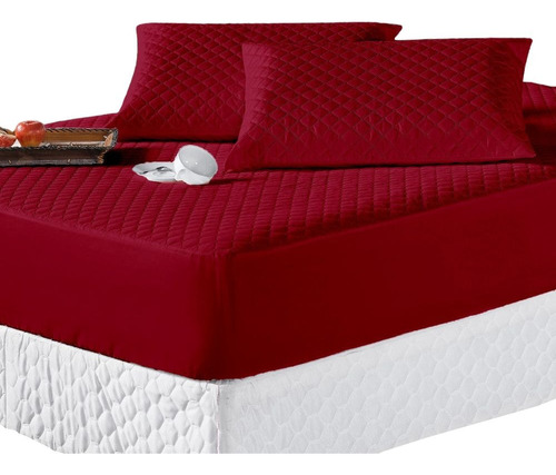 Protetor Capa Colchão Queen + 2 Capa Travesseiro Impermeável Cor Kit Protetor Colchão E Capas Travesseiro Impermeável Vermelho Desenho Do Tecido Liso Quadriculado