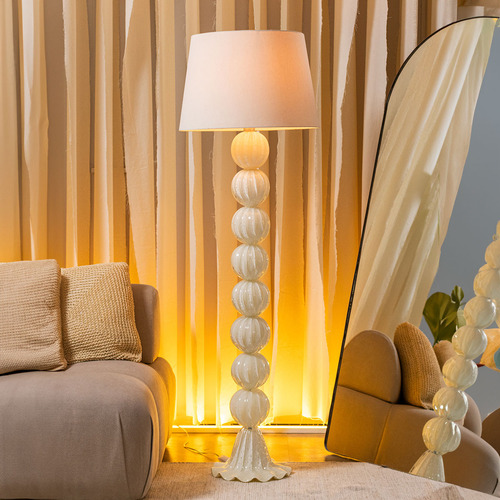 Abajur De Chão Para Quarto Sala 120 Cm Murano Lord Tavares Cúpula Creme Estrutura Marfim
