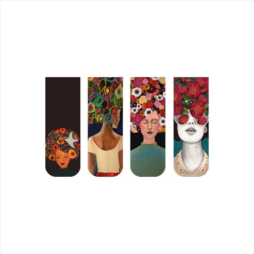 Imagem 1 de 7 de Marcador De Página Magnético Kit 4 Marcadores Cabelos Flores