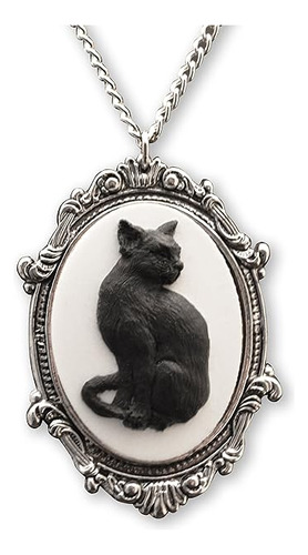 Metal Collar Con Colgante Gato Negro Con Peltre Con Acabado