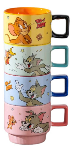 Taza De Cerámica Apilable Kawaii X1unidad Diseño Tom Y Jerry Verde