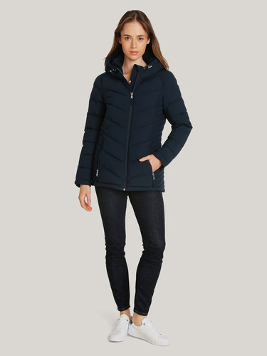 Parka Mujer Solid Acolchada Gorro Azul Tommy Hilfiger