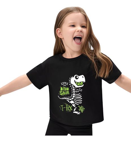 Playera Infantil De Dinosaurio Con Esqueleto Cuello Redondo
