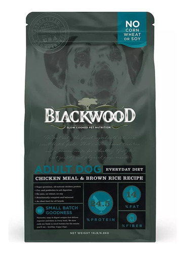 Alimento Blackwood Adulto Perro 15lb Pollo Y Arroz Integral