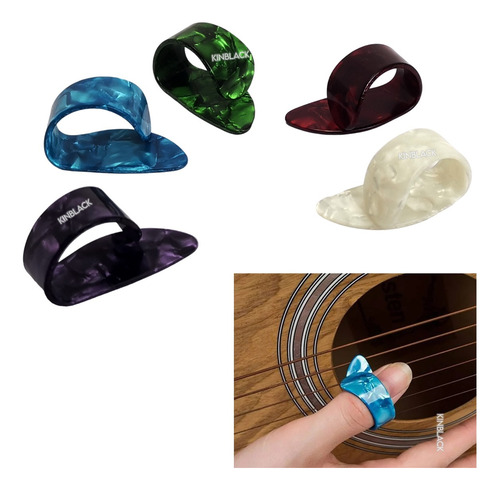 5 Uñas Plumillas Uñetas Para Guitarra Dedo Pulgar En Colores